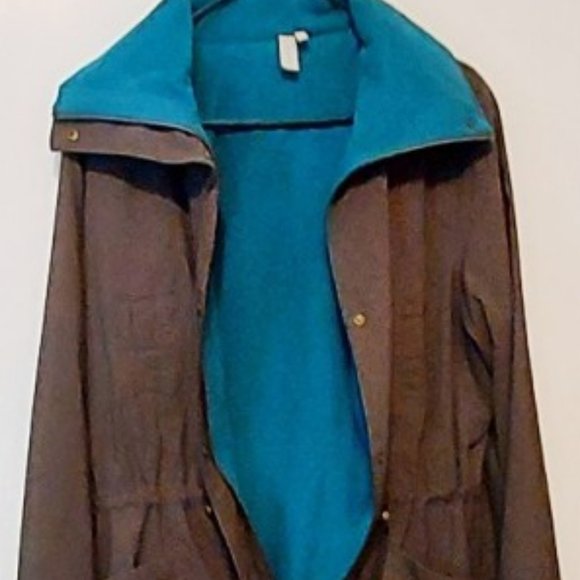 Vintage Sahalie Womans Brown Blue/Green Coat SX L Hood Snap's Pockets Zip Up - Picture 5 of 5